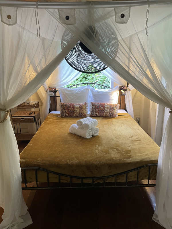 Each bed is 160cm wide with its own built-in fan, air conditioning, and mosquito net, ensuring a wonderful night's sleep.
