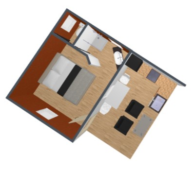 Ti'Coco, 34m², one bedroom with a double bed, indoor and outdoor shower, and a terrace where you'll enjoy cooking.
